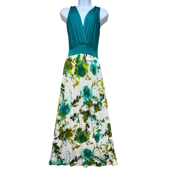 Gilli Dresses & Skirts - Gilli Teal & Floral Maxi Dress - Sleeveless V-Neck - Chic Beach Stunning - USA